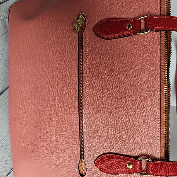 NWT Coach Gallery Tote Burnt Coral Red Leather Colorblock - Picture 6 of 11